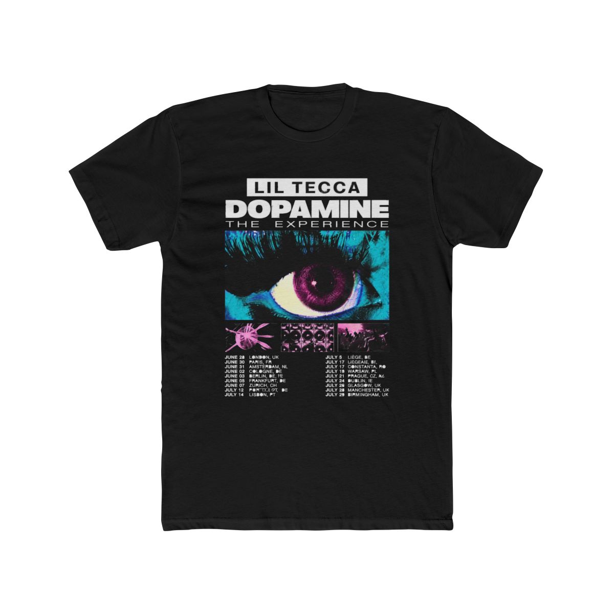 Lil Tecca Dopamine The Experience Tour Cotton T Shirt Short Sleeve Casual Streetwear Tee - alternate angle 3, merchandise