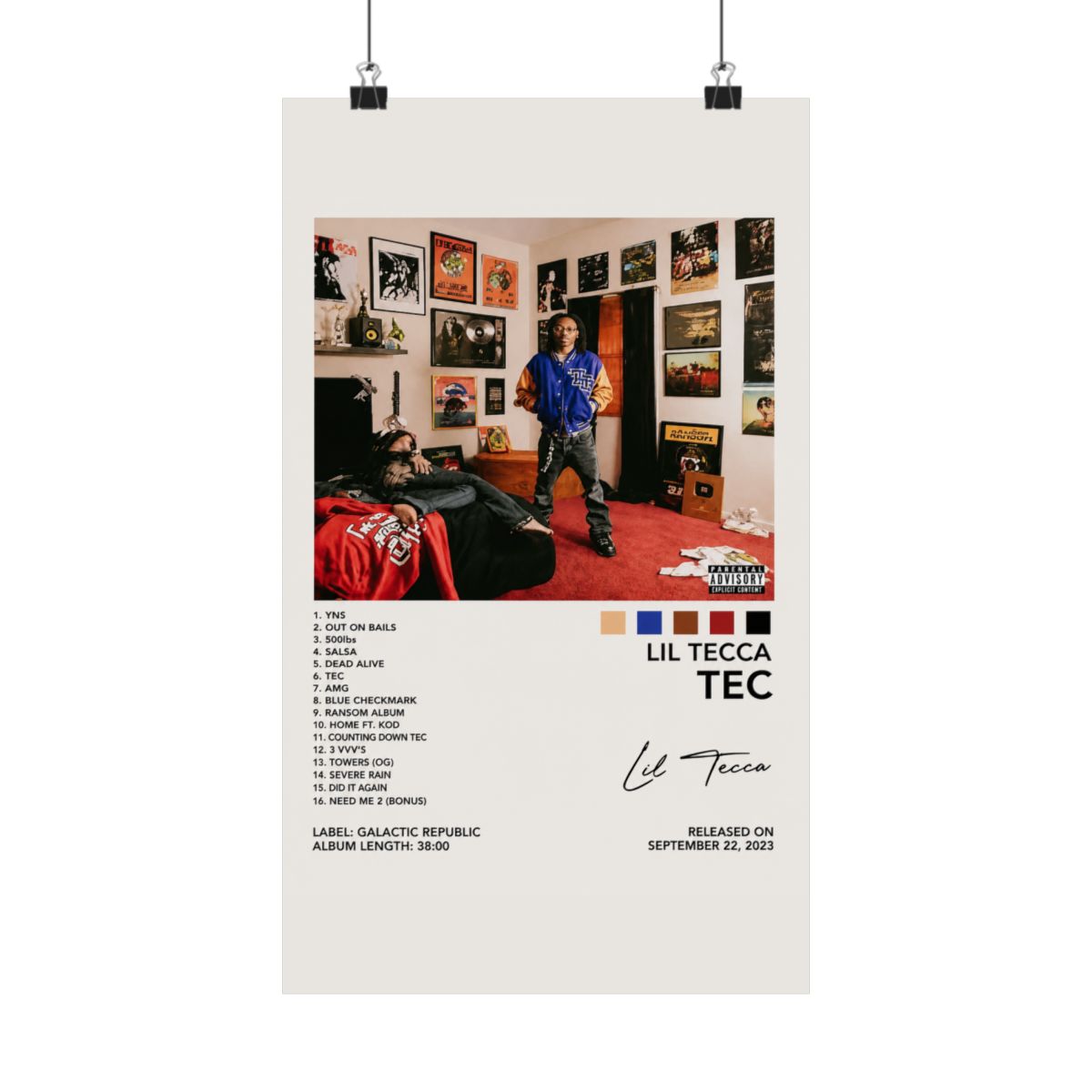 MOOWI Lil Tecca Poster Tec Album Cover Poster for Bedroom Aesthetic Posters Art Wall Decor 16x24inch(40x60cm), Frame-style-5 - alternate angle 3, merchandise