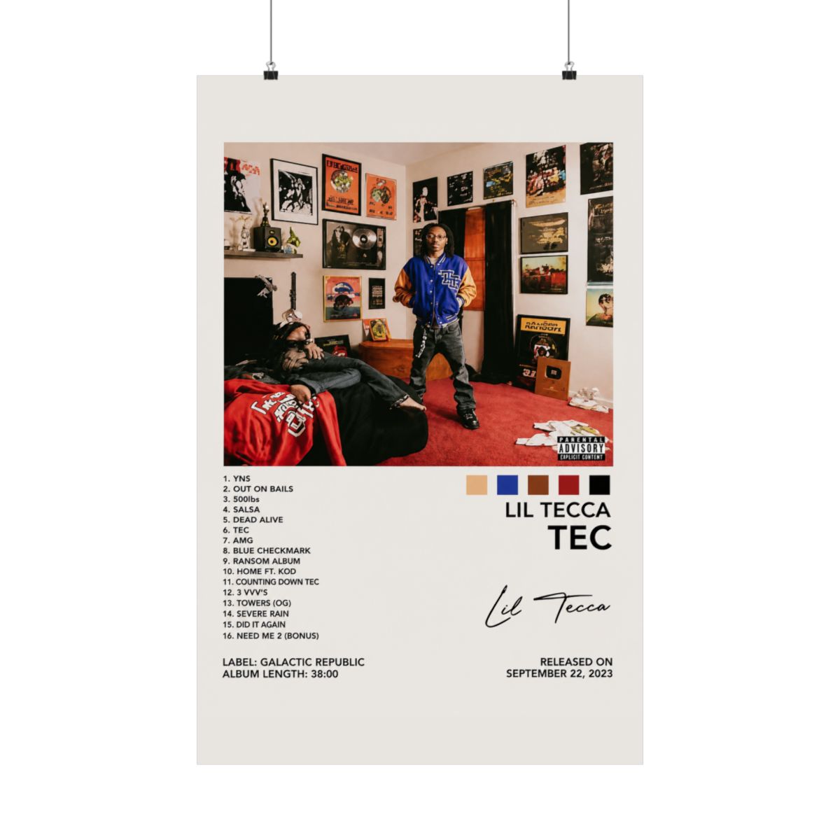 MOOWI Lil Tecca Poster Tec Album Cover Poster for Bedroom Aesthetic Posters Art Wall Decor 16x24inch(40x60cm), Frame-style-5 - alternate angle 4, merchandise