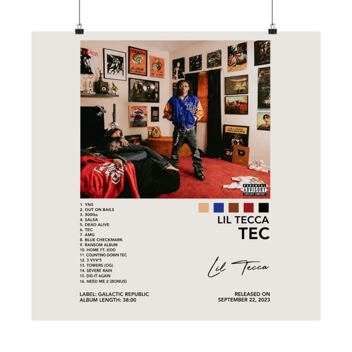 MOOWI Lil Tecca Poster Tec Album Cover Poster for Bedroom Aesthetic Posters Art Wall Decor 16x24inch(40x60cm), Frame-style-5 - alternate angle 5, merchandise