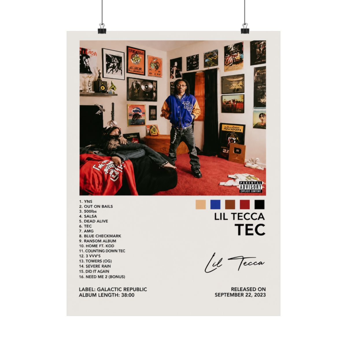 MOOWI Lil Tecca Poster Tec Album Cover Poster for Bedroom Aesthetic Posters Art Wall Decor 16x24inch(40x60cm), Frame-style-5 - alternate angle 1, merchandise