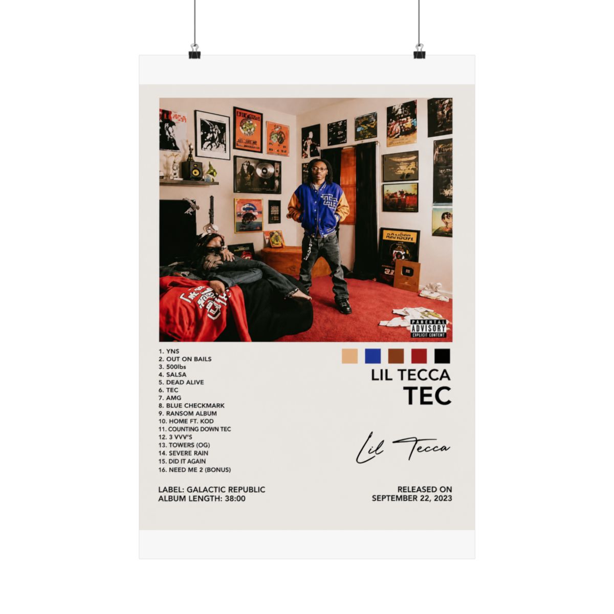 MOOWI Lil Tecca Poster Tec Album Cover Poster for Bedroom Aesthetic Posters Art Wall Decor 16x24inch(40x60cm), Frame-style-5