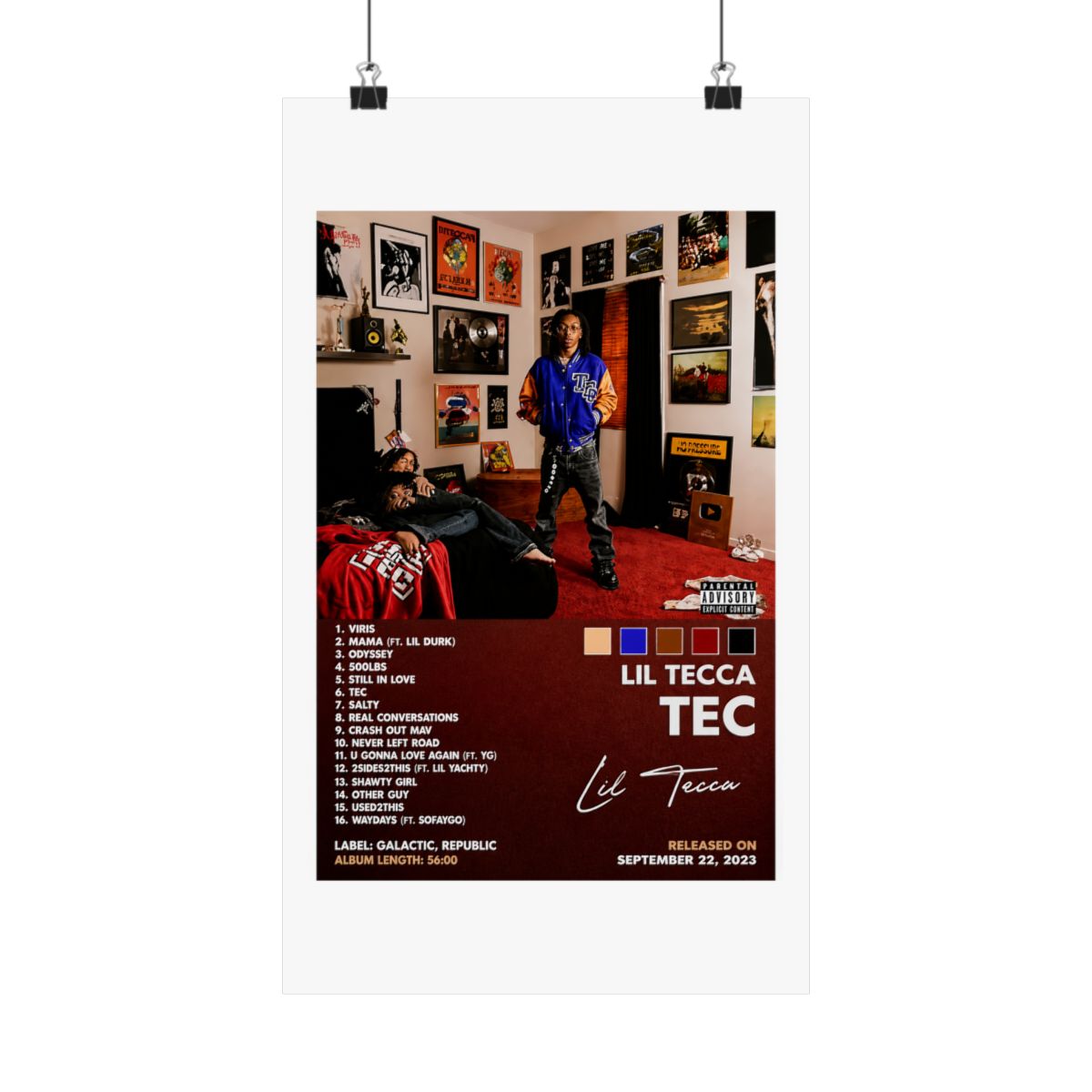 MOOWI Lil Tecca Poster Tec Album Cover Poster for Bedroom Aesthetic Posters Art Wall Decor 24x36inch(60x90cm), Unframe-style-5 - alternate angle 1, merchandise