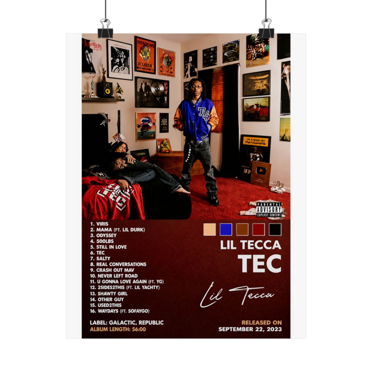 MOOWI Lil Tecca Poster Tec Album Cover Poster for Bedroom Aesthetic Posters Art Wall Decor 24x36inch(60x90cm), Unframe-style-5 - alternate angle 5, merchandise