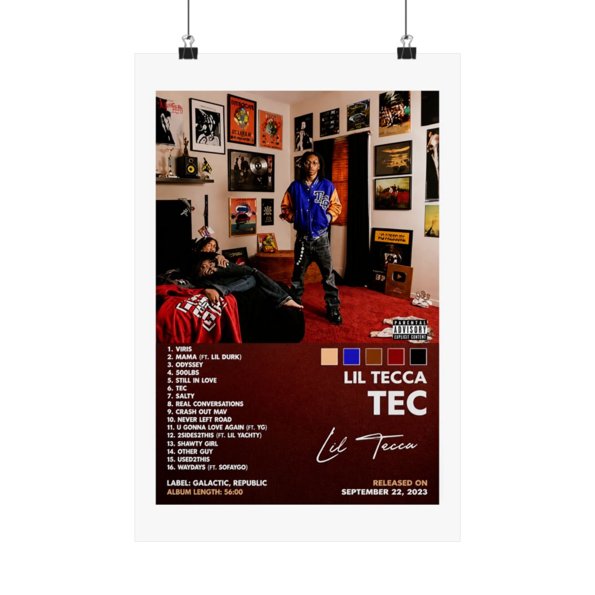 MOOWI Lil Tecca Poster Tec Album Cover Poster for Bedroom Aesthetic Posters Art Wall Decor 24x36inch(60x90cm), Unframe-style-5 - alternate angle 4, merchandise