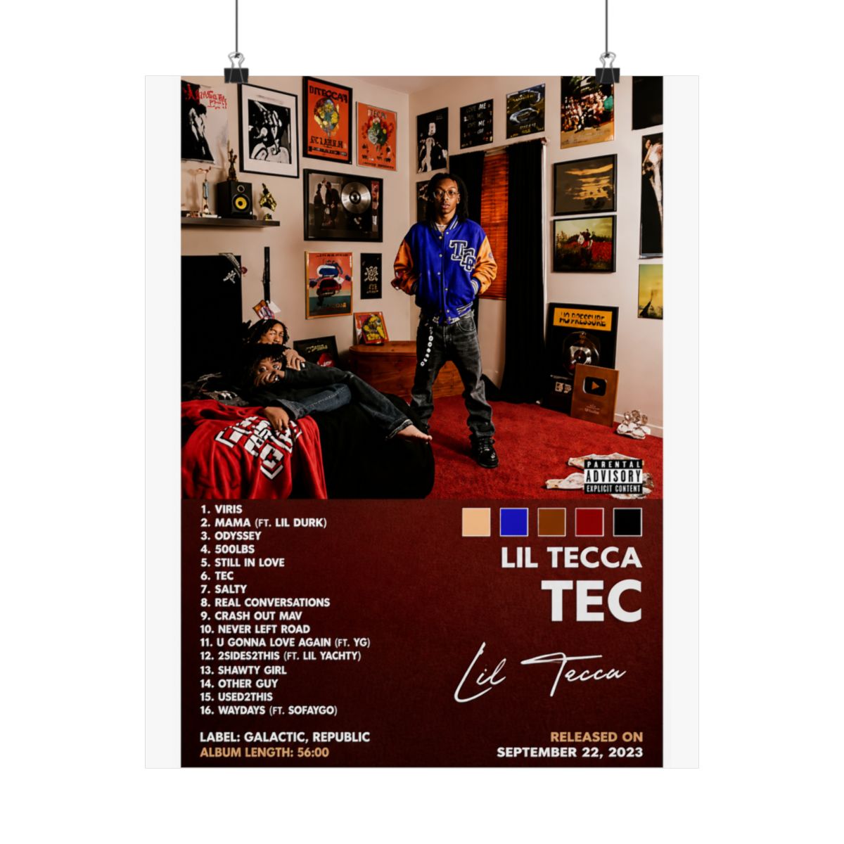 MOOWI Lil Tecca Poster Tec Album Cover Poster for Bedroom Aesthetic Posters Art Wall Decor 24x36inch(60x90cm), Unframe-style-5 - alternate angle 3, merchandise