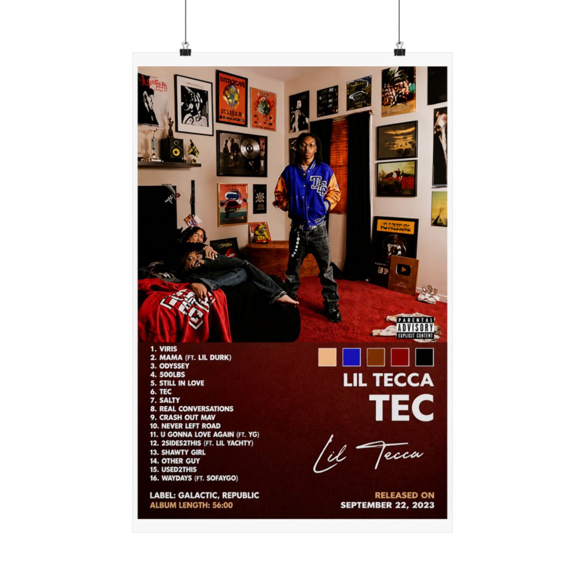 MOOWI Lil Tecca Poster Tec Album Cover Poster for Bedroom Aesthetic Posters Art Wall Decor 24x36inch(60x90cm), Unframe-style-5